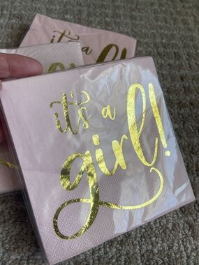 Bundle of 3 Pink 'It's a Girl!' Gold Foil Napkins - Party Disposable Napkins